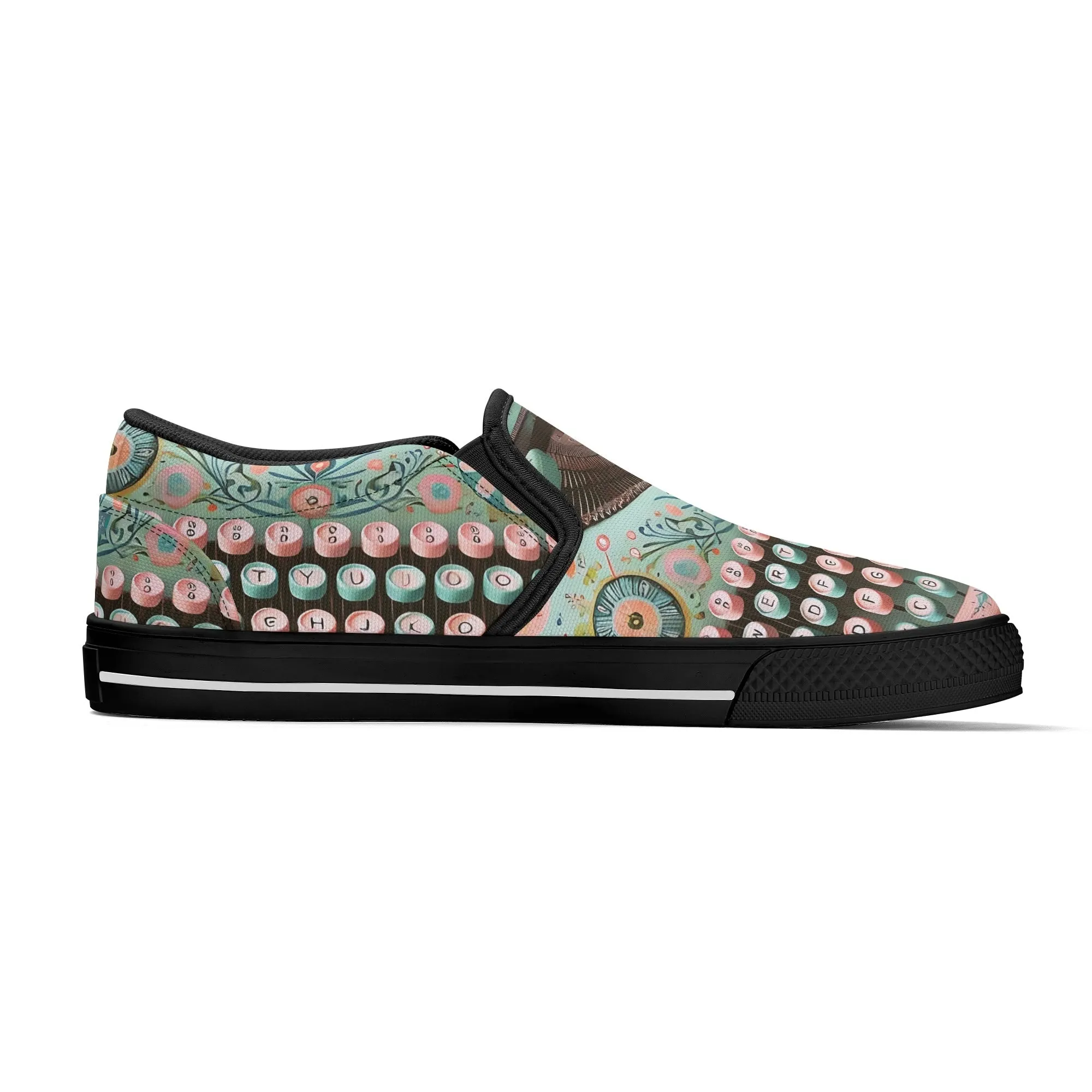 Funky Fun Quirky Retro Typewriter Groovy Mod Canvas Loafer Shoes WIth A Boho Flair