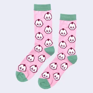 Giant Robot - Kewpie Socks (All Over Pattern - Pink w/ Green Accent)