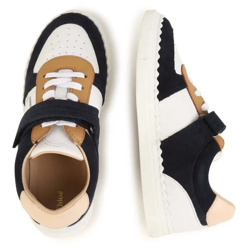 Girls Navy & Beige Velcro Trainers