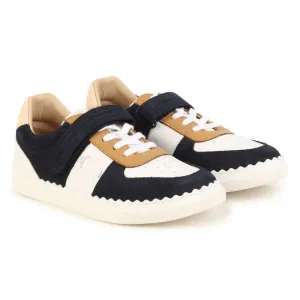 Girls Navy & Beige Velcro Trainers