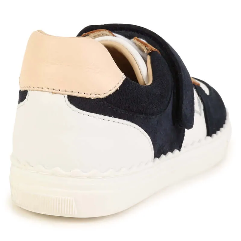 Girls Navy & Beige Velcro Trainers