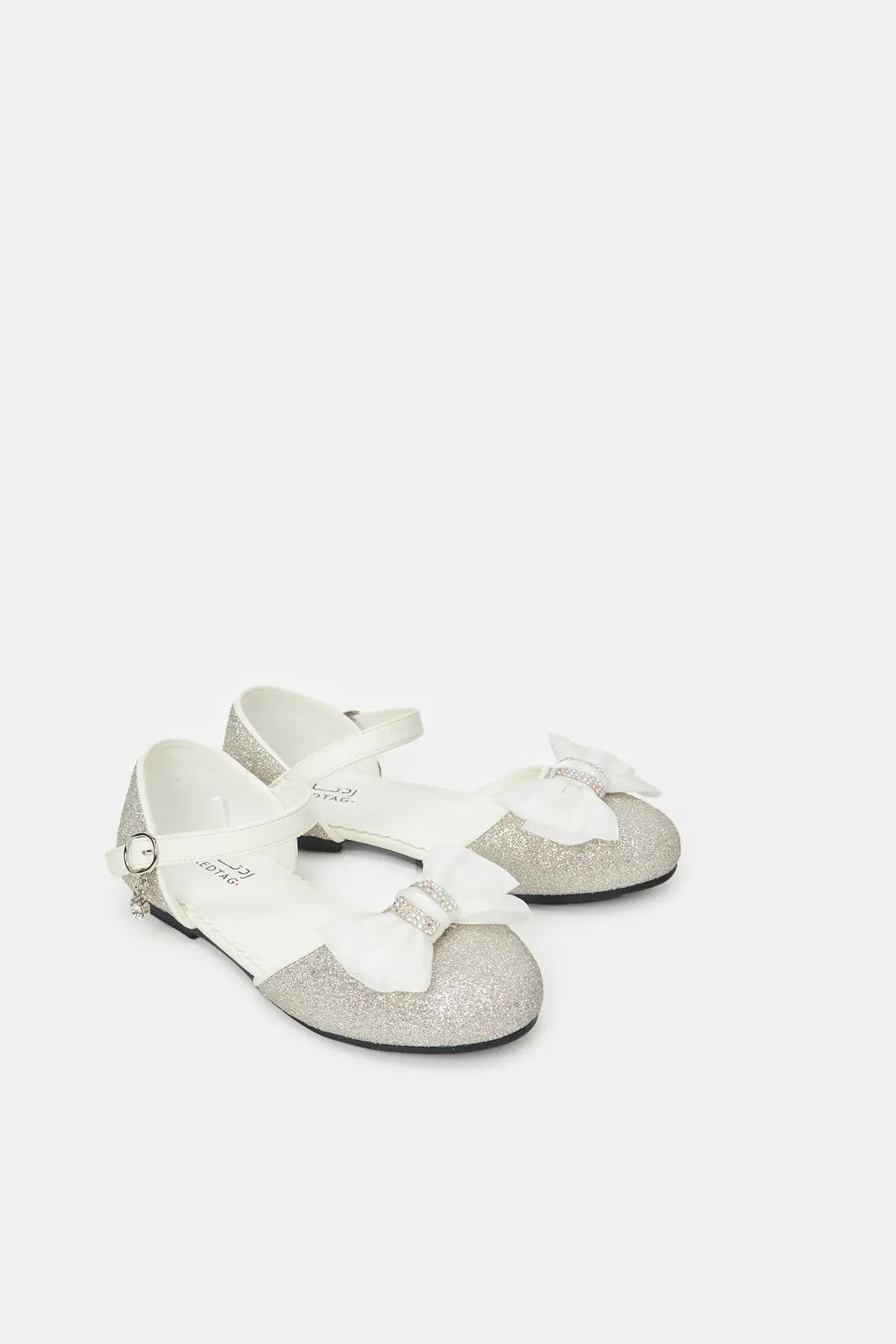 Girls Silver Glitter Bow Sandal