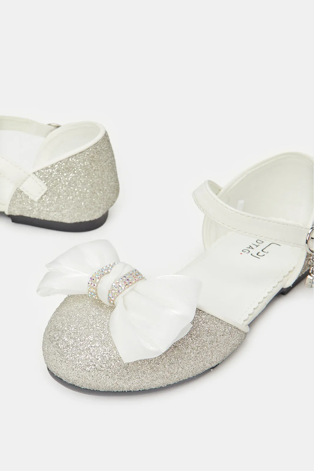 Girls Silver Glitter Bow Sandal