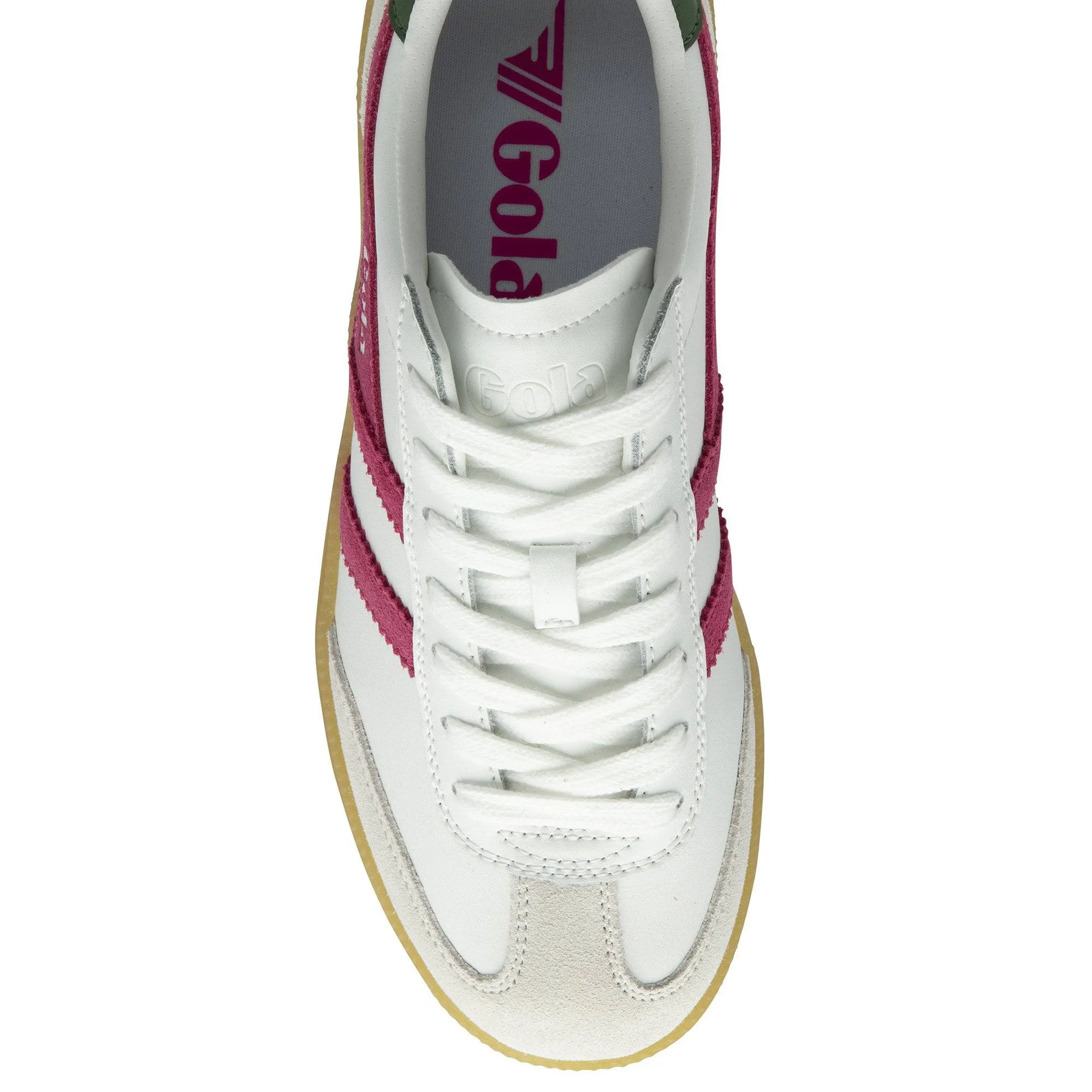 Gola Viper Leather Ladies White/Fuchsia/Evergreen/Gum Leather Lace Up Trainers