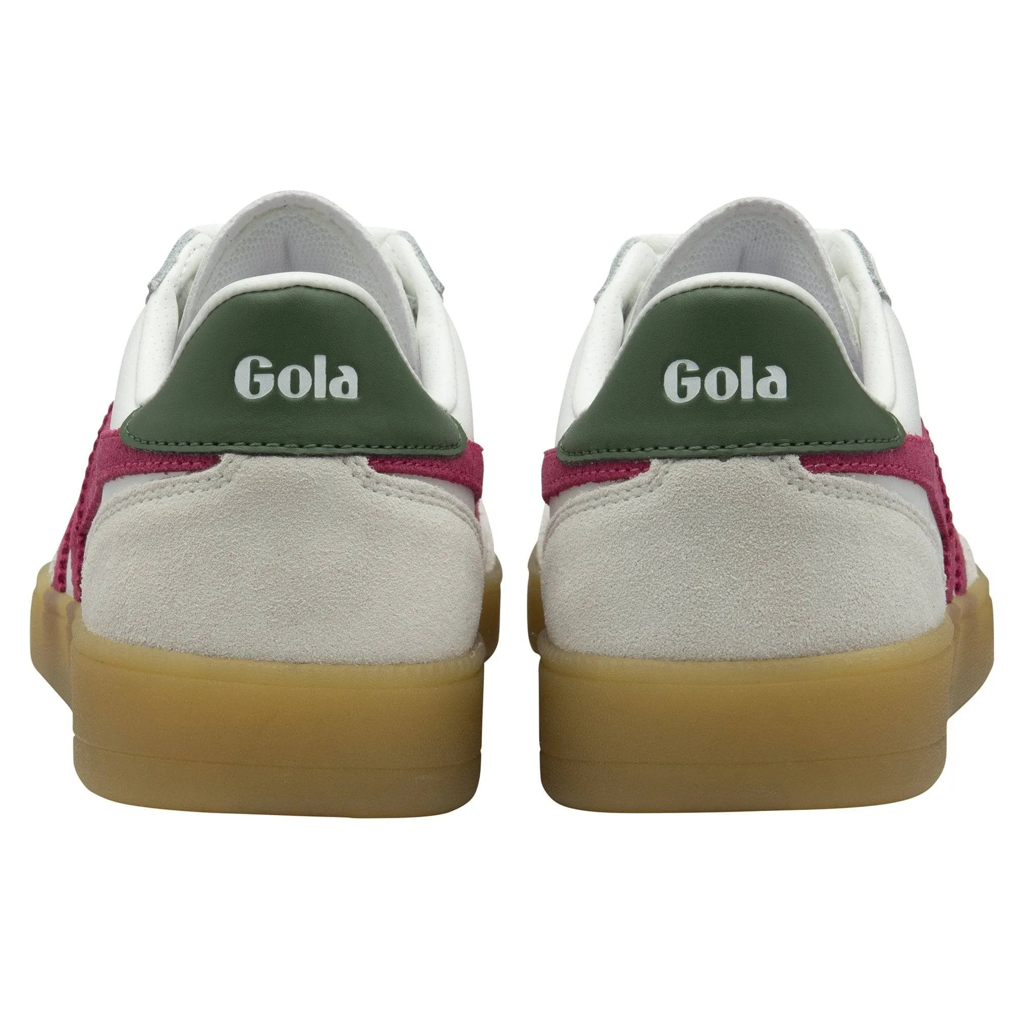 Gola Viper Leather Ladies White/Fuchsia/Evergreen/Gum Leather Lace Up Trainers