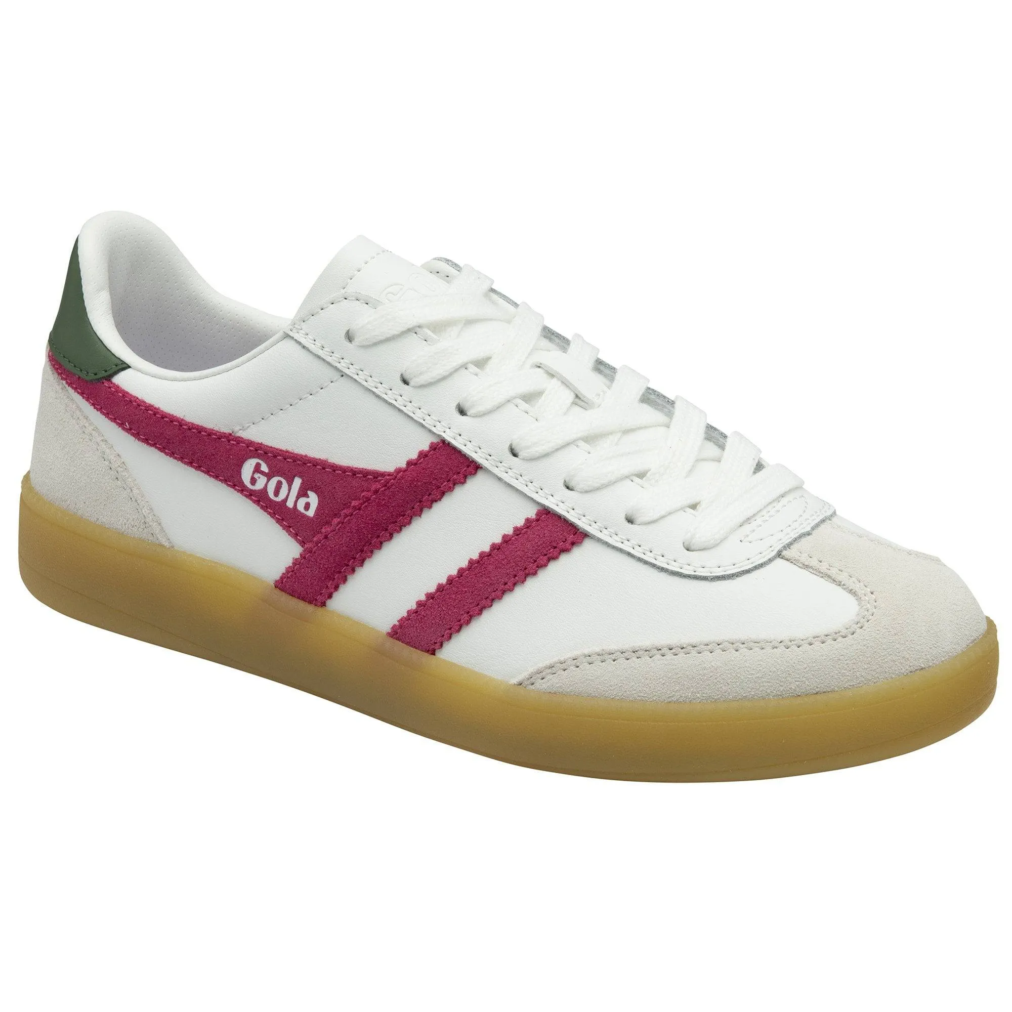 Gola Viper Leather Ladies White/Fuchsia/Evergreen/Gum Leather Lace Up Trainers