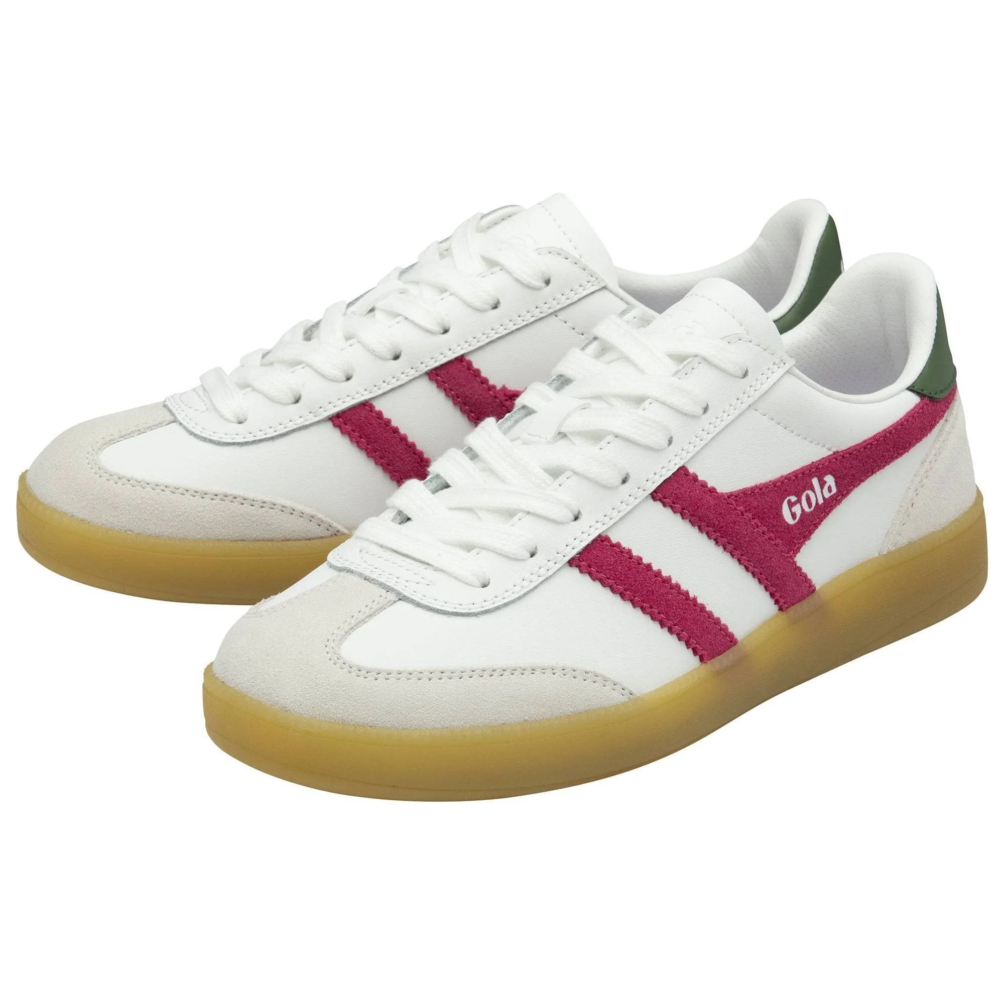 Gola Viper Leather Ladies White/Fuchsia/Evergreen/Gum Leather Lace Up Trainers