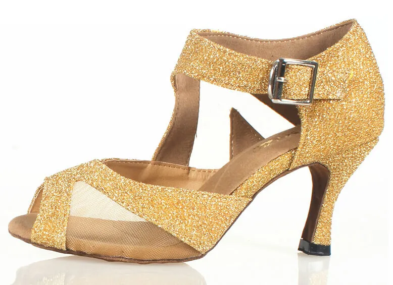 Gold Sparkle Ballroom Dance Shoes Latin Salsa Dance Shoes