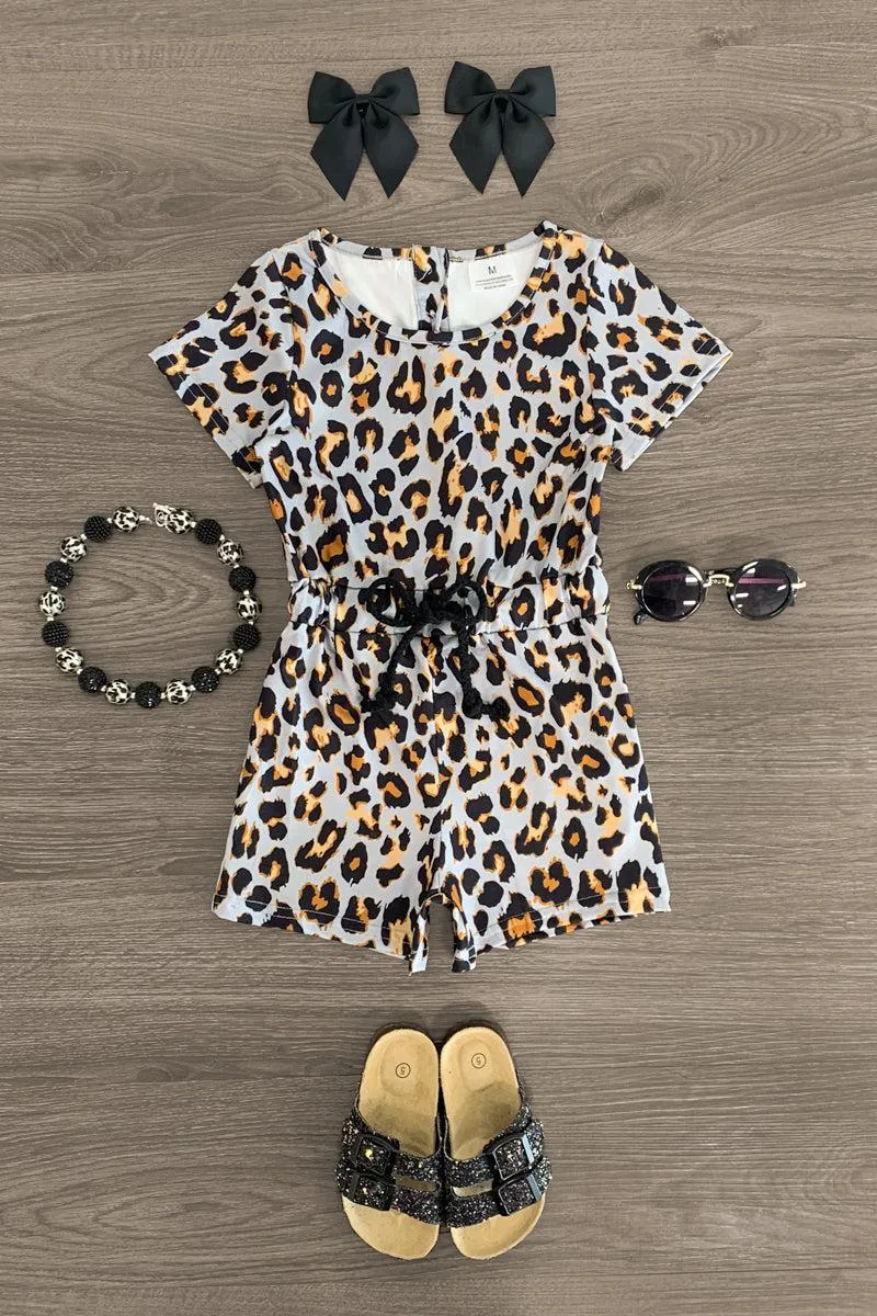 Gray Leopard Romper