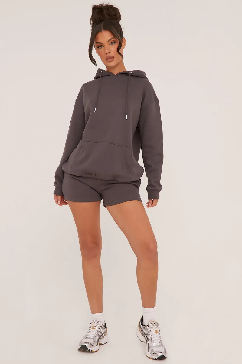 Grey Oversized Hoodie & Shorts Loungewear Co-ord Set - Niva