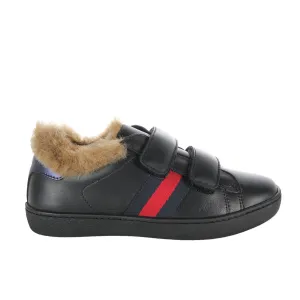 Gucci Kids Faux Fur Black Web Trainers