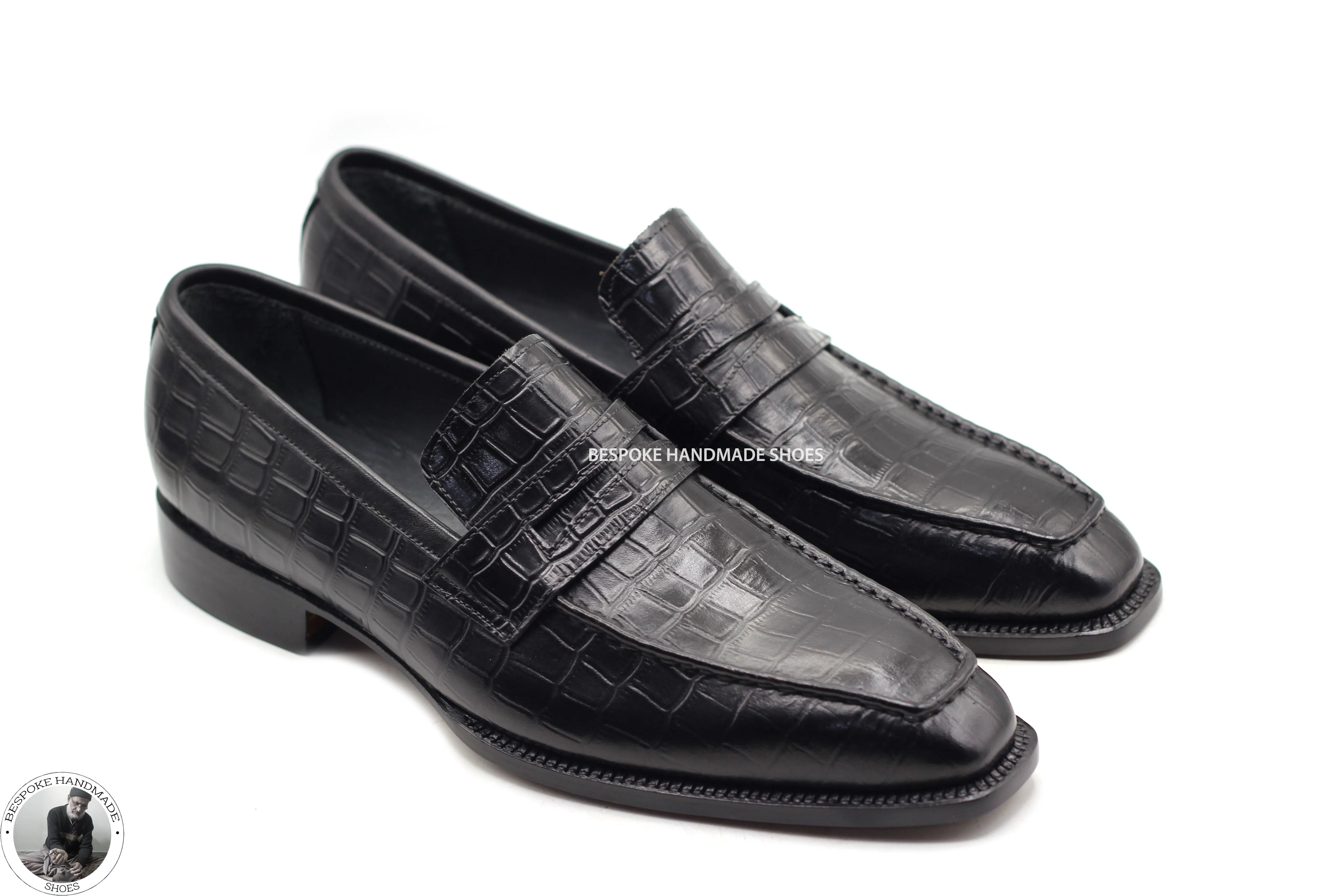 Handcrafted Pure Calf Black Alligator Leather Loafers Style Slip On Moccasin Fashion Shoes For Men's