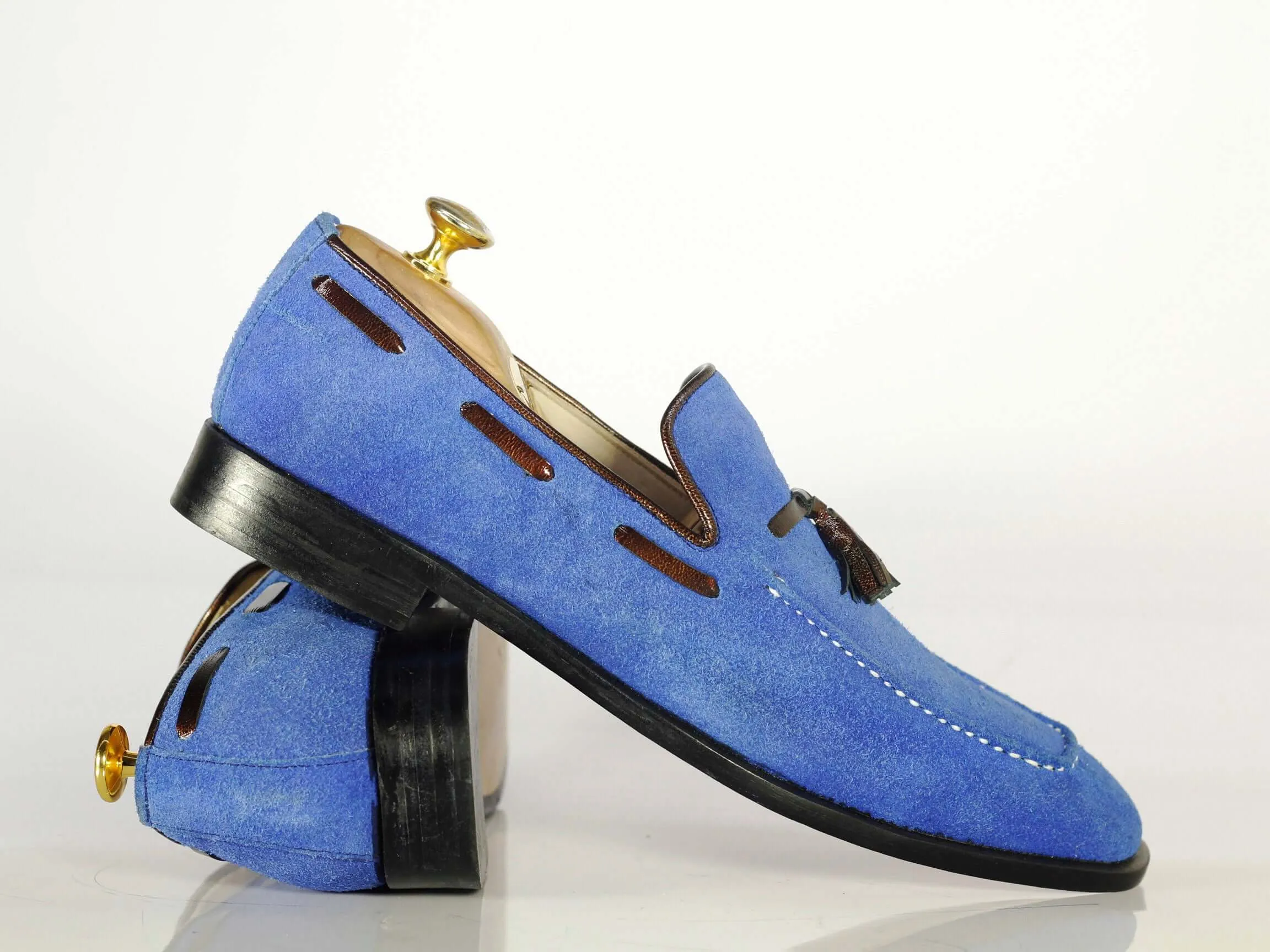 Handmade Royal Blue Suede Moccasins Loafer Shoes