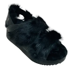 Henry Beguelin Black Fur Grattato Sandals