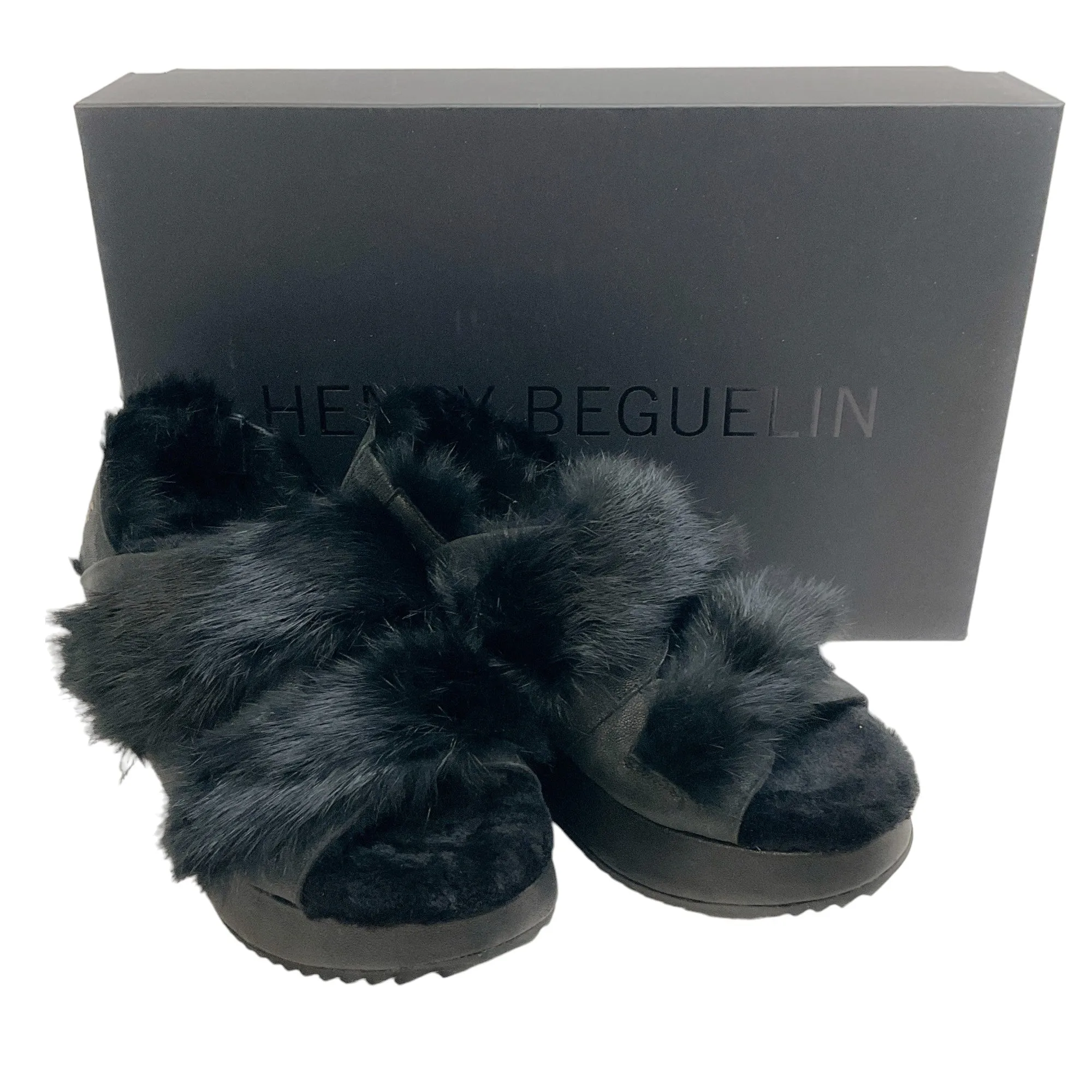 Henry Beguelin Black Fur Grattato Sandals