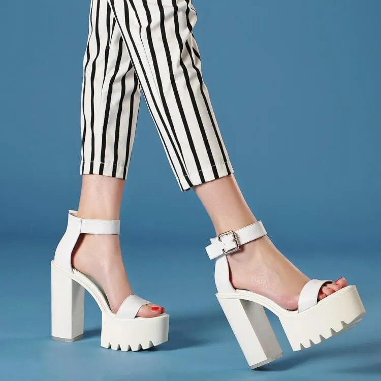 High Platform White Ankle Sandals