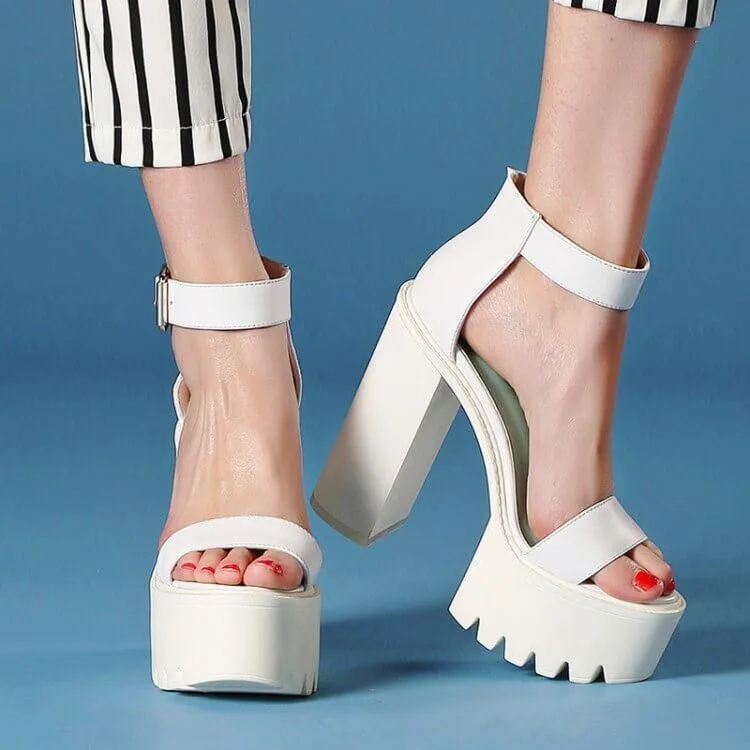 High Platform White Ankle Sandals