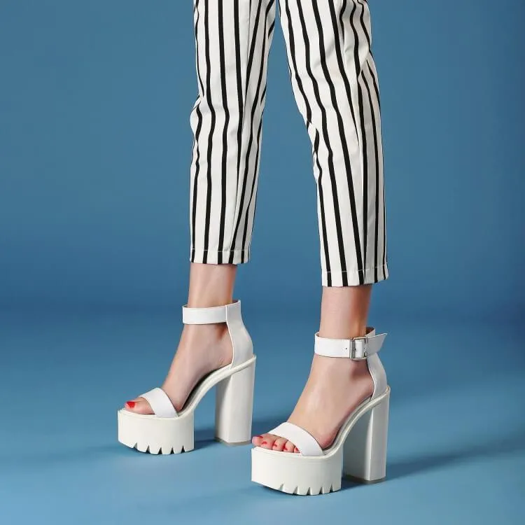 High Platform White Ankle Sandals