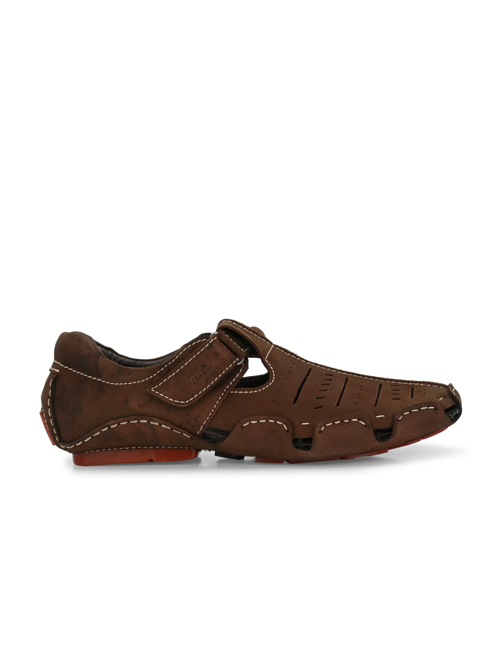 Hitz Men's Brown Leather Sandal cum Shoes with Velcro Closure