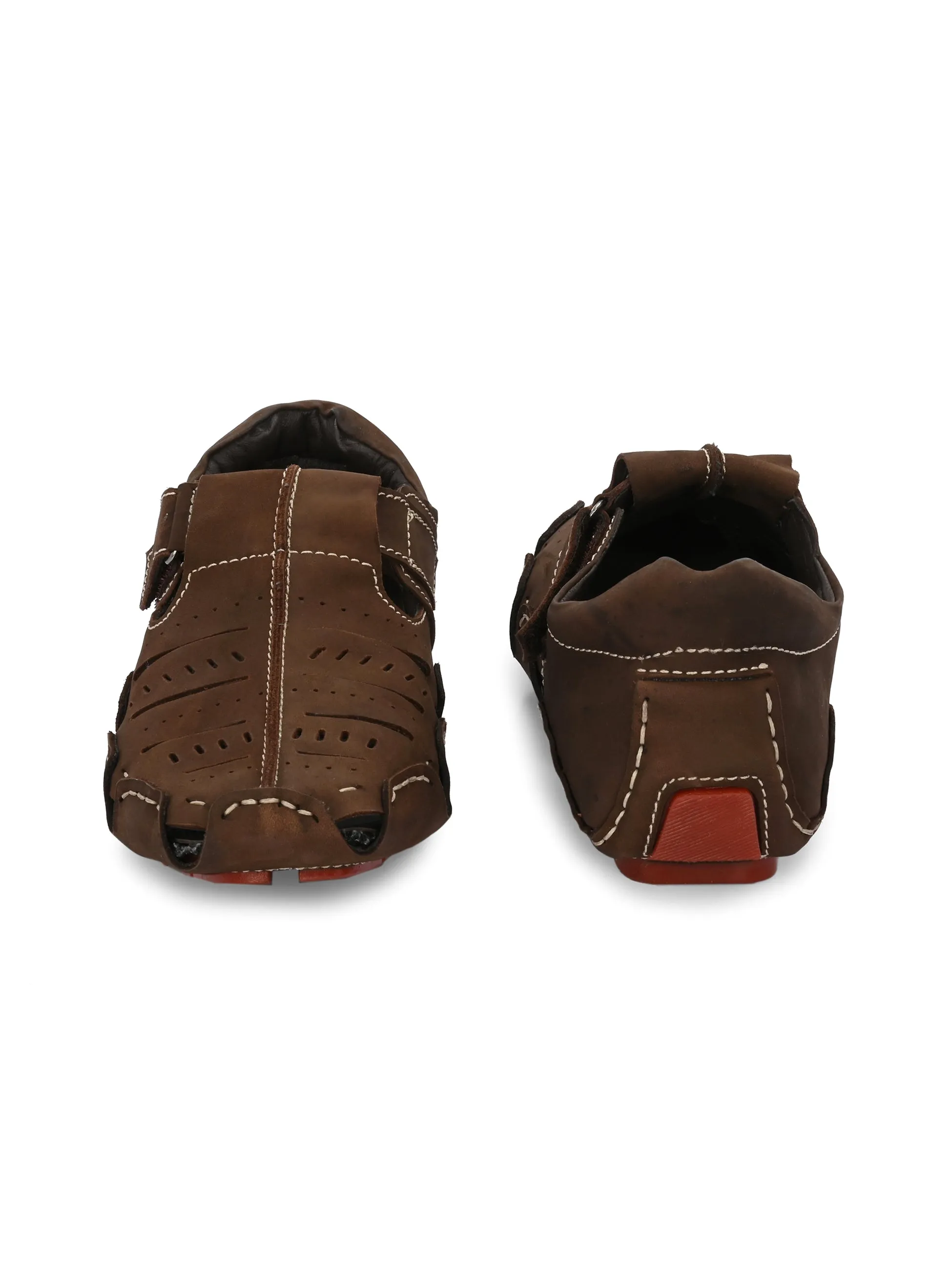 Hitz Men's Brown Leather Sandal cum Shoes with Velcro Closure