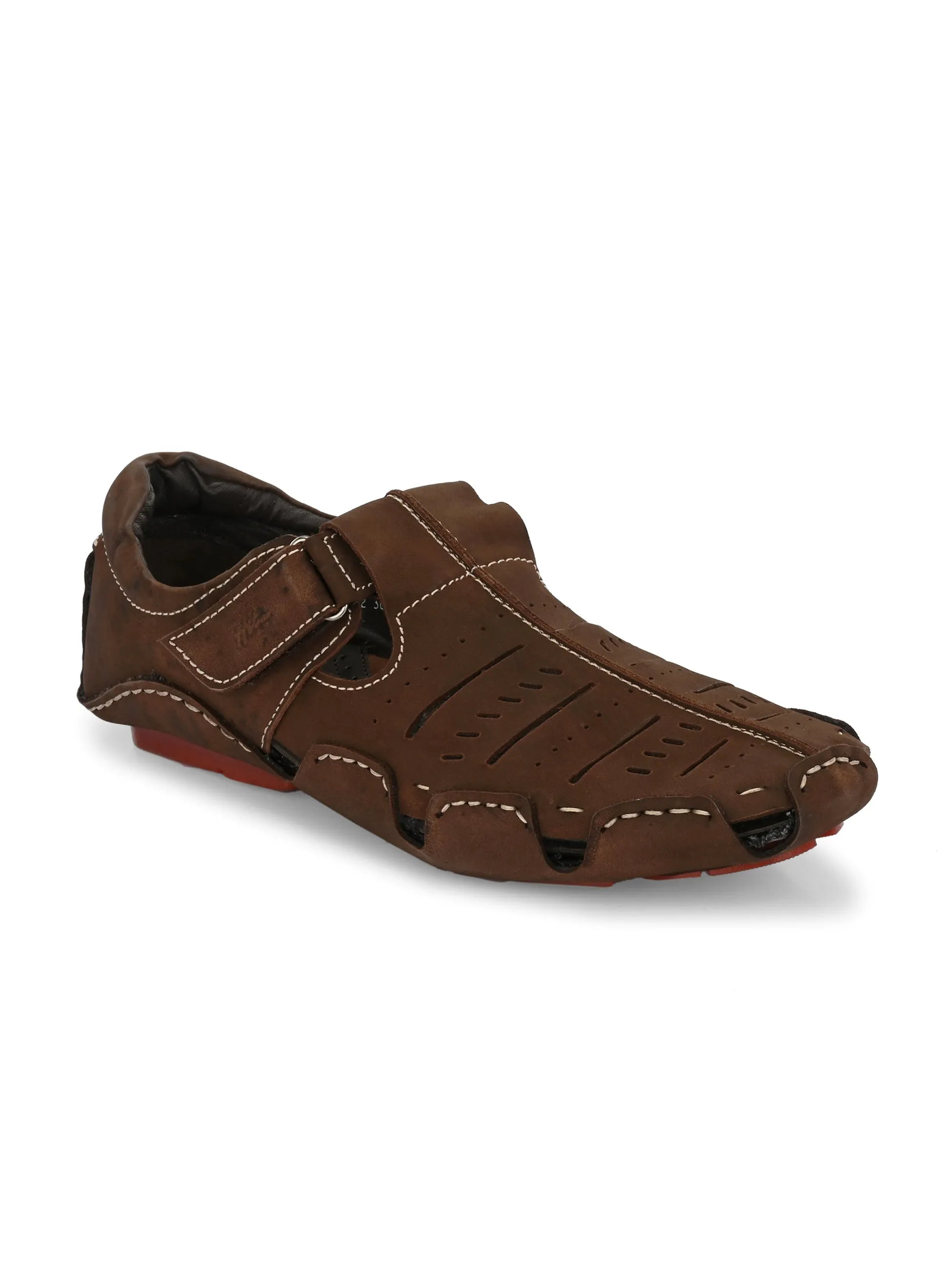 Hitz Men's Brown Leather Sandal cum Shoes with Velcro Closure