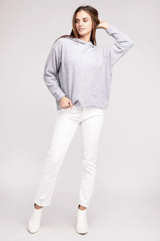 Hooded Brushed Melange Hacci Sweater