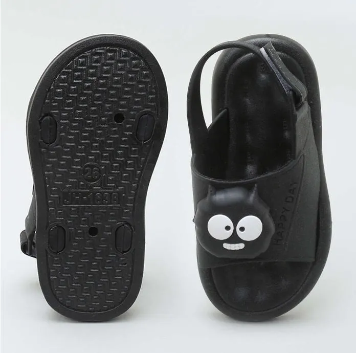 Hopscotch Unisex Black Animal Applique Sandals