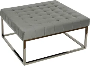 INDIAN DECOR. 31360 Classic Stainless Steel Tufted Compact Coffee Table Ottoman, 28" / Center Table/Side Table/End Table - Grey Velvet