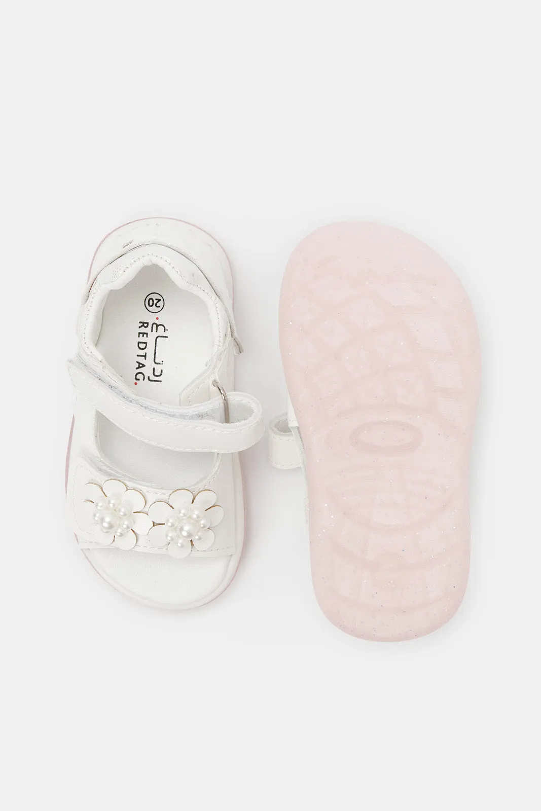 Infant Girls White Pearl Floral Sandal