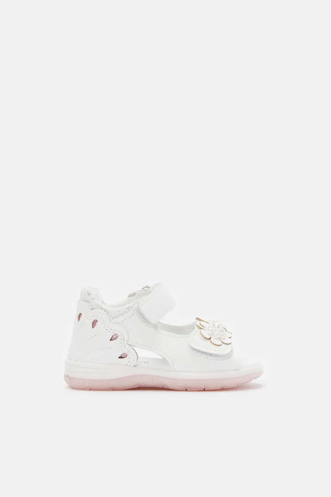 Infant Girls White Pearl Floral Sandal