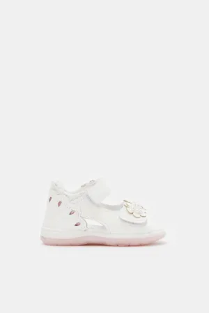 Infant Girls White Pearl Floral Sandal