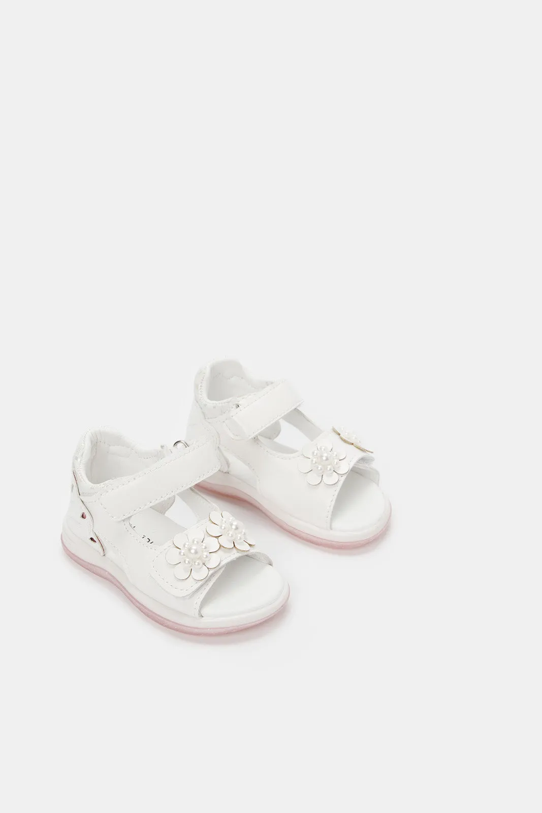 Infant Girls White Pearl Floral Sandal