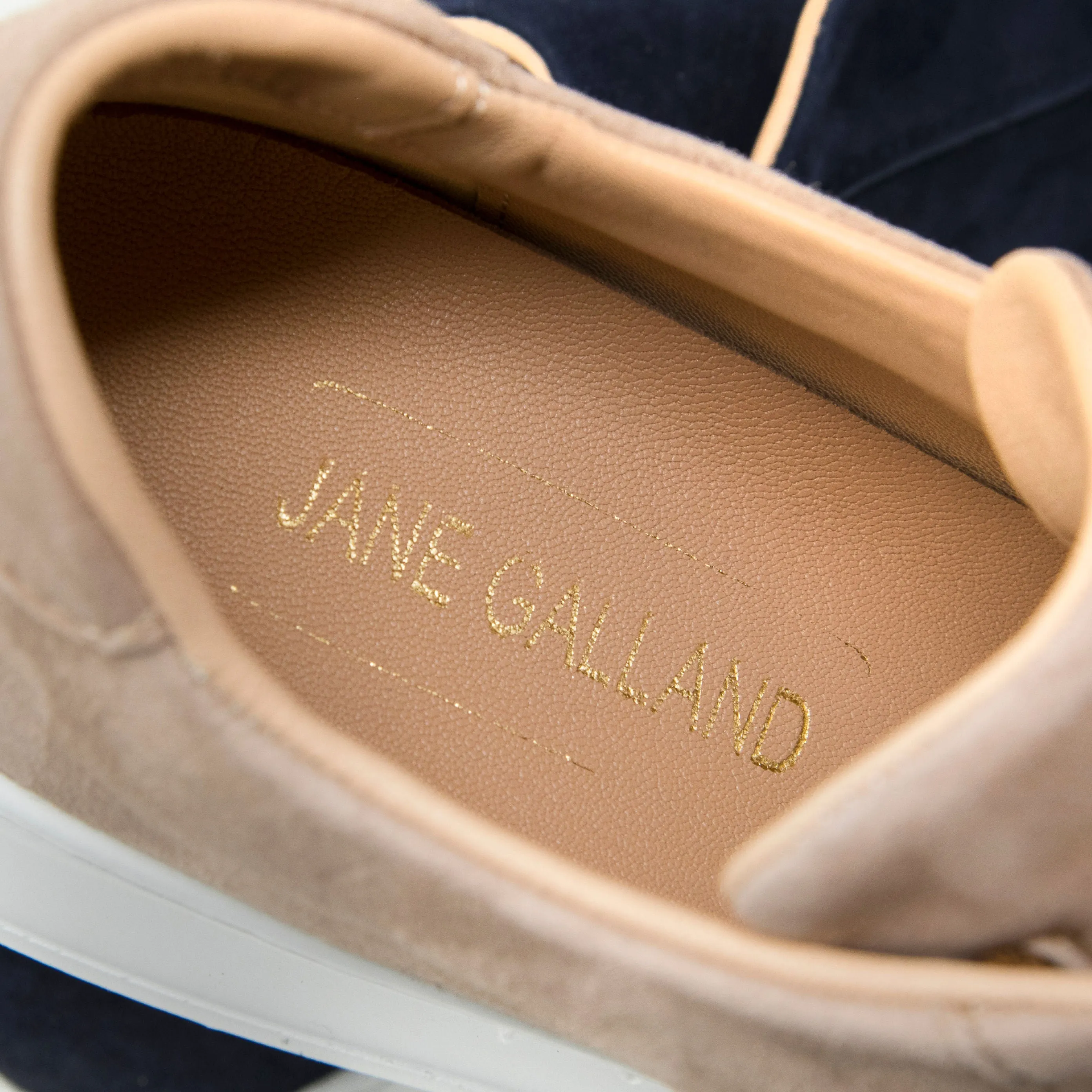 Jane Galland Beige Brown Suede Flatform Laceless Trainers