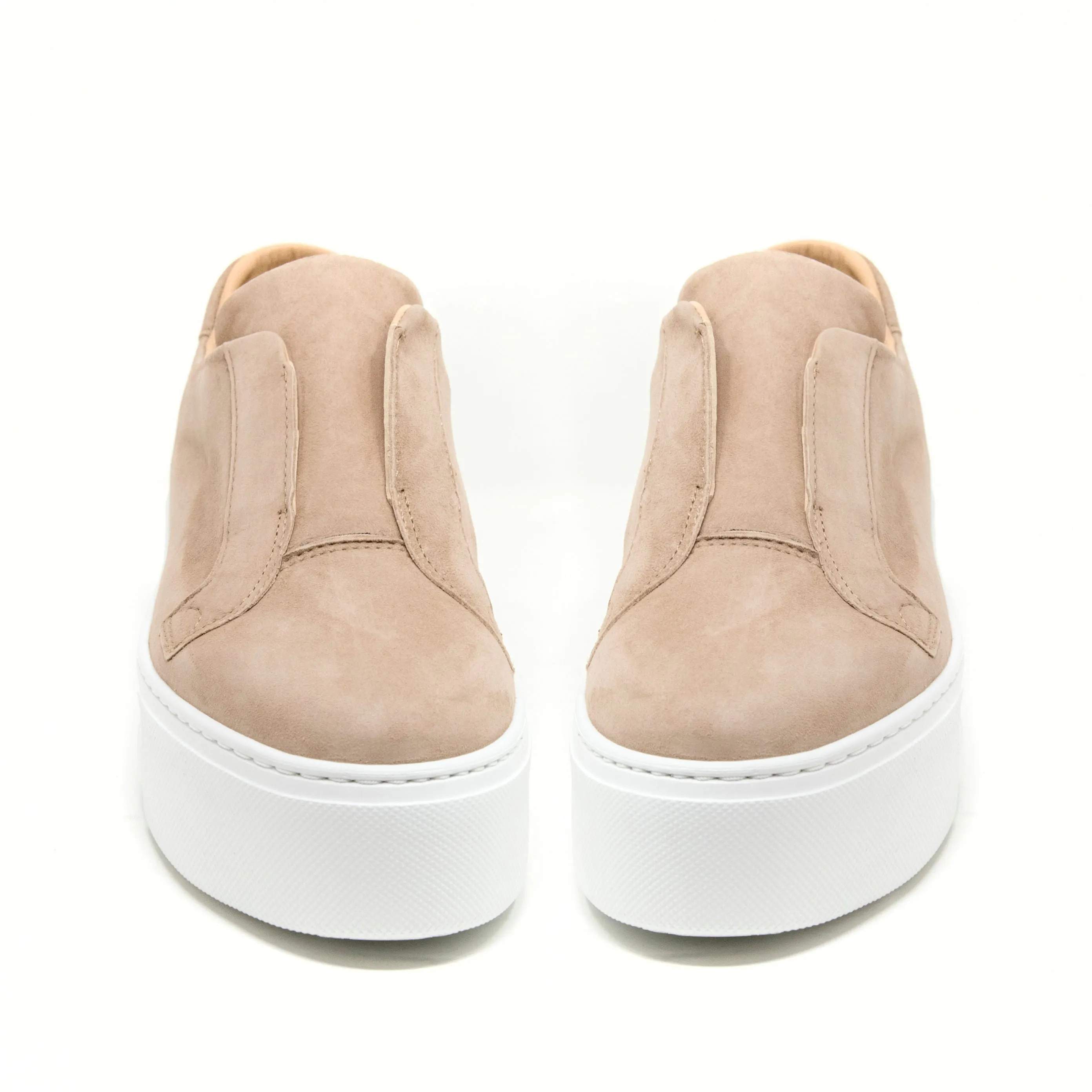 Jane Galland Beige Brown Suede Flatform Laceless Trainers