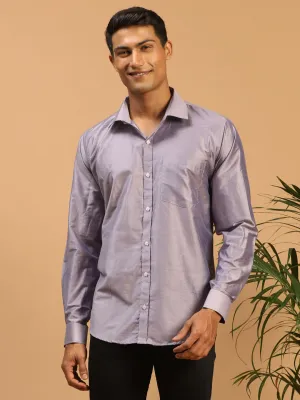 Jashvi Men's Purple Silk Blend Ethnic Shirt