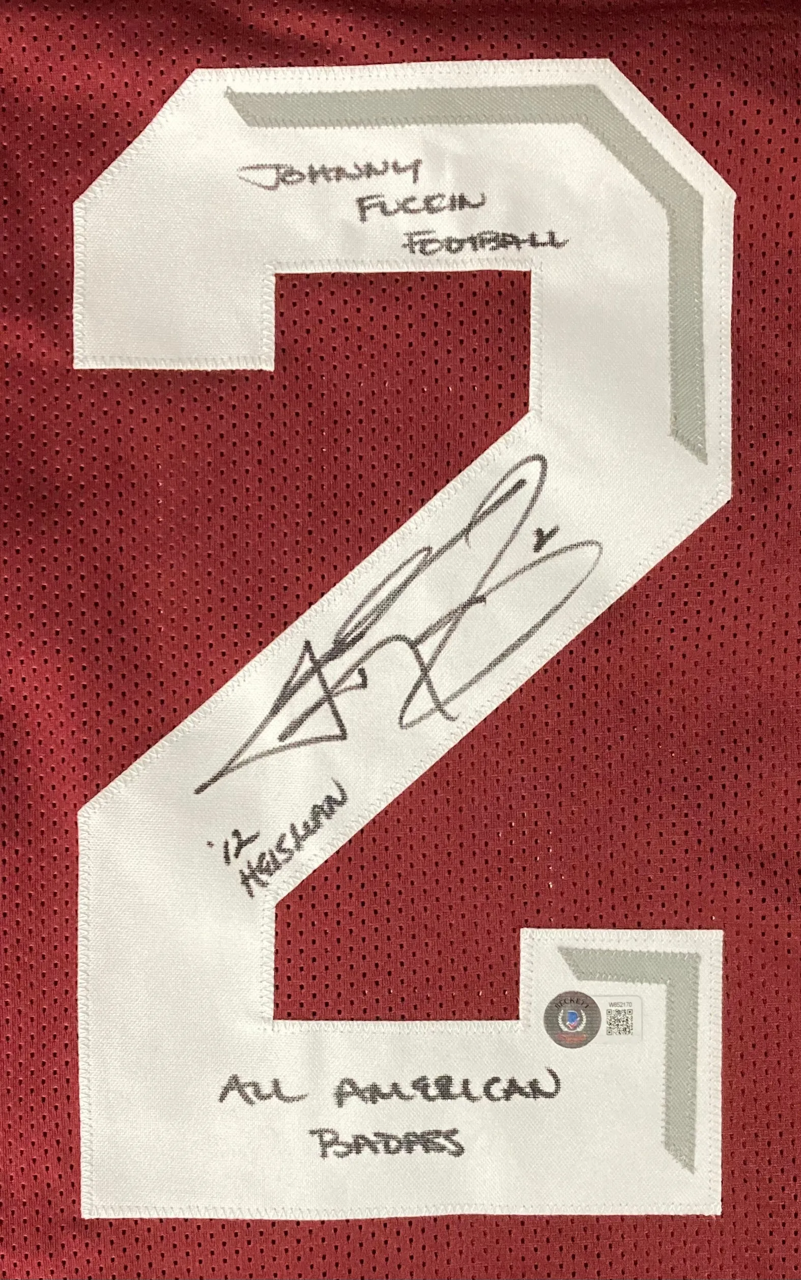 Johnny Manziel Signed Custom Maroon College Football Jersey w/ 3 Insc BAS ITP