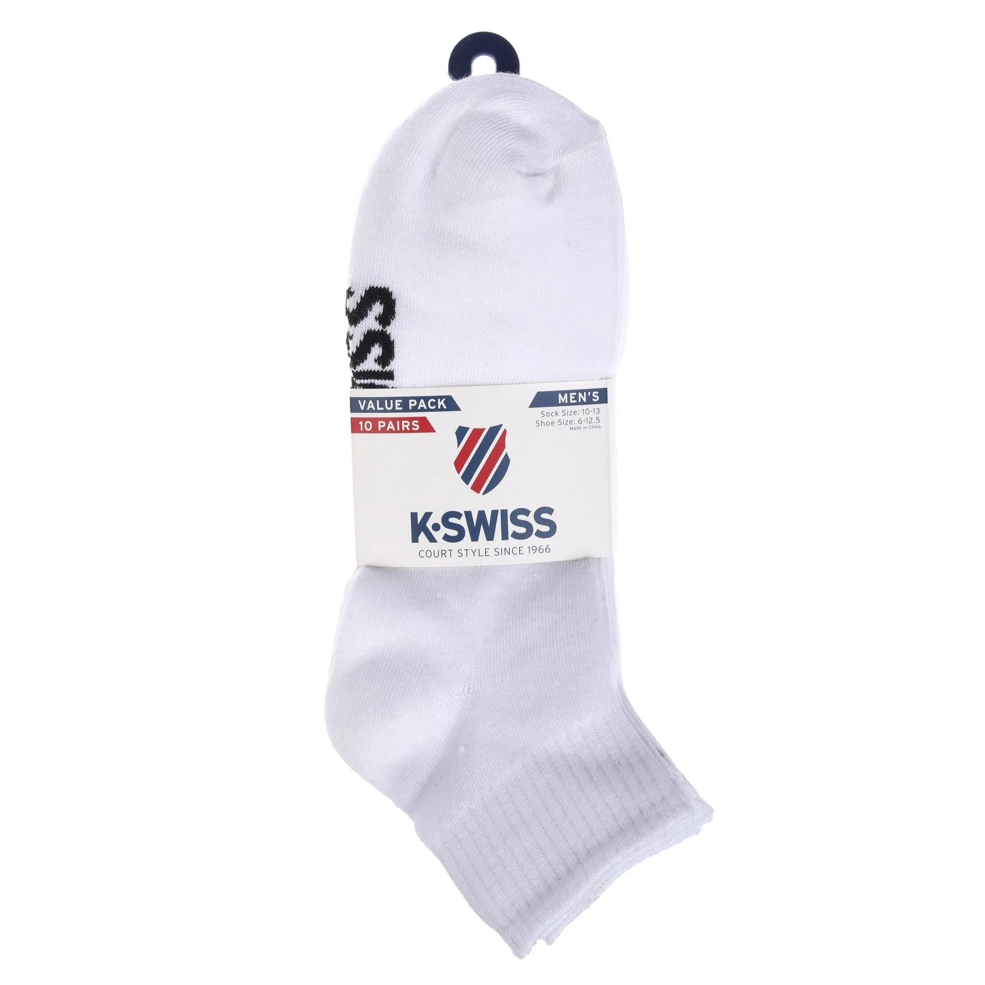 K-Swiss - Quarter Length Flat Knit Athletic Socks for Men, 10-Pack