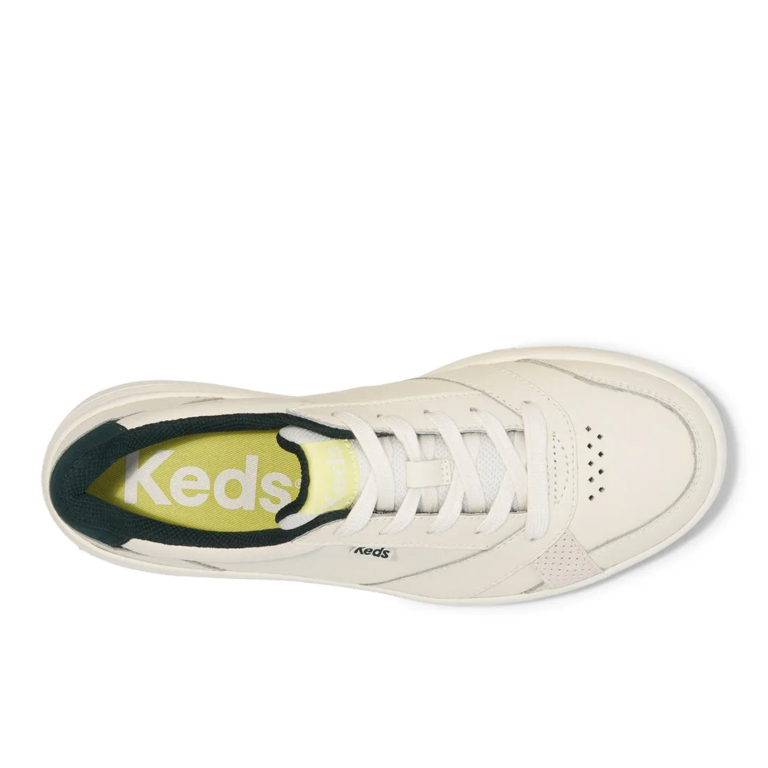 Keds Womens' The Court Leather Off White/Green (WH68184)