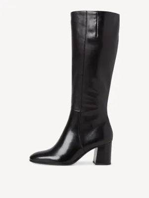 Knee High Leather Boots - Black