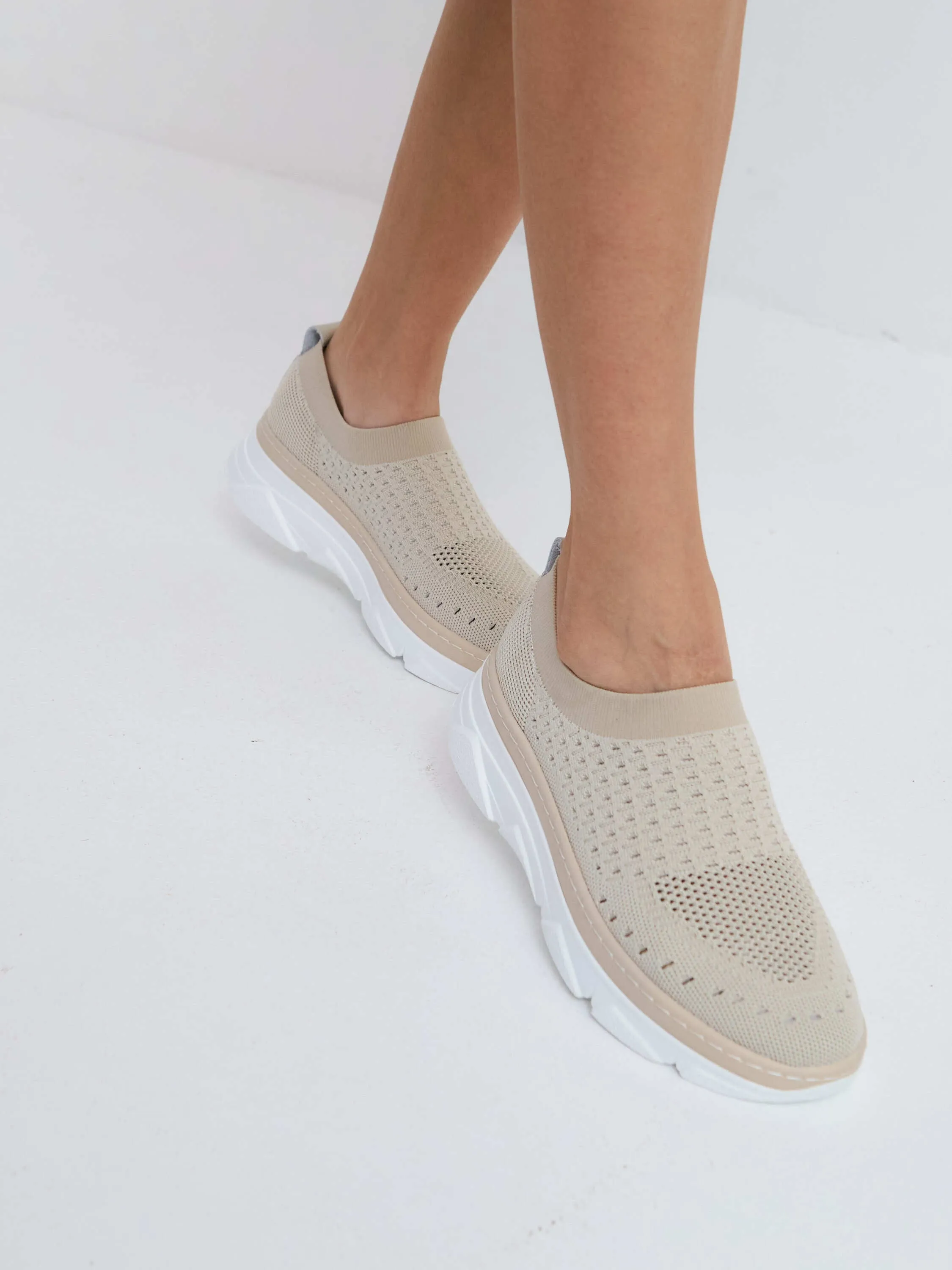 Knit Slip-On Sneakers - Beige