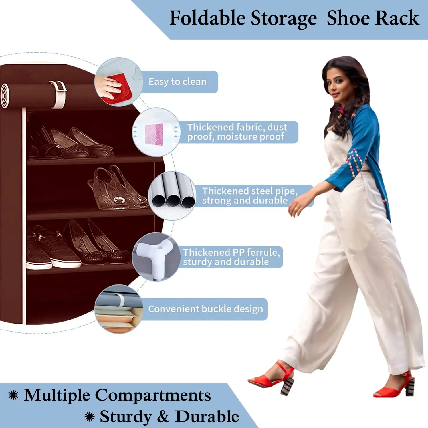 Kuber Industries Shoe Rack For Home|Non-Woven Foldable Shoe Rack|6 Shelf Foldable Storage Rack|Shoe Organizer|Clothes|Books|Brown