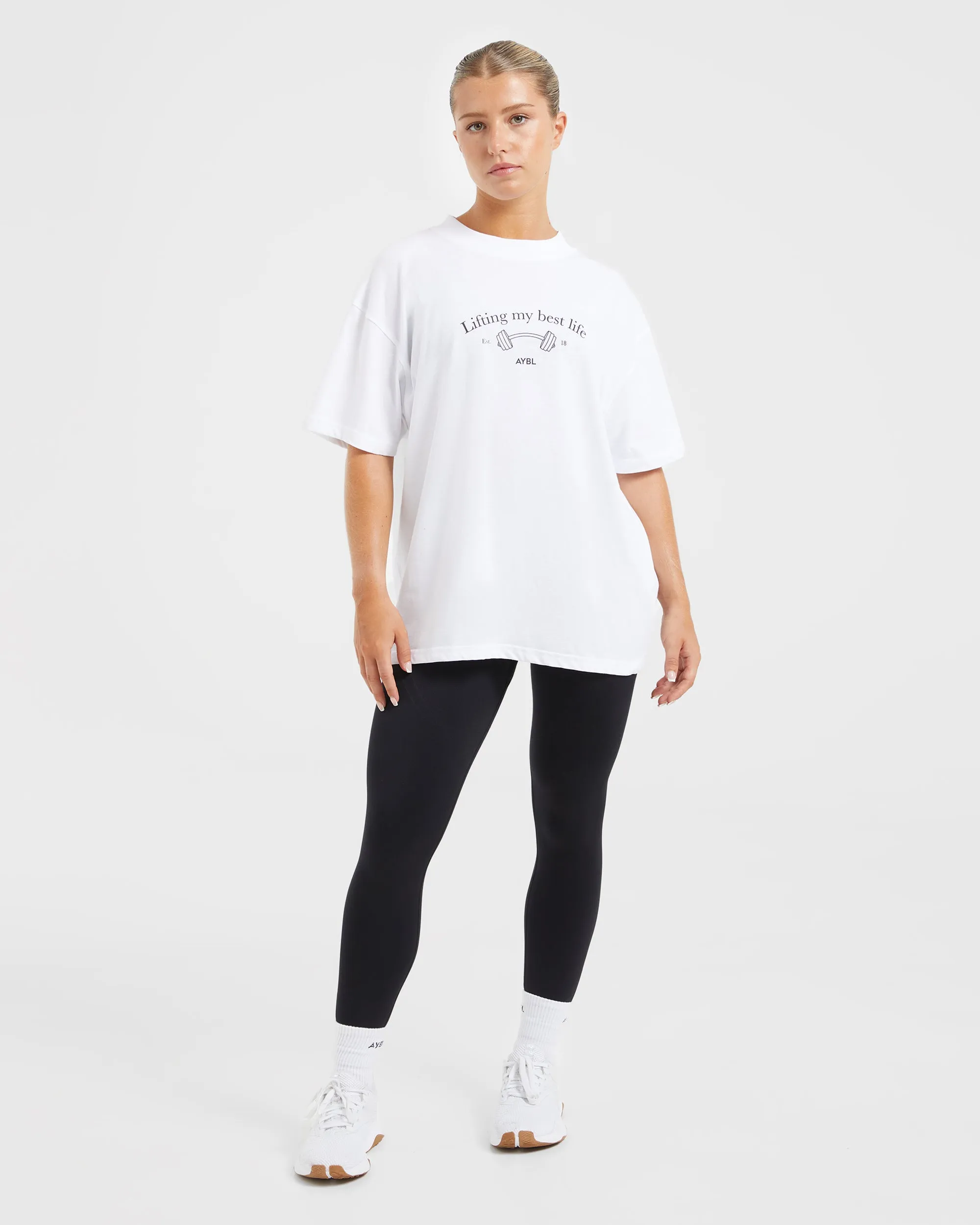 Lifting My Best Life Oversized T Shirt - White