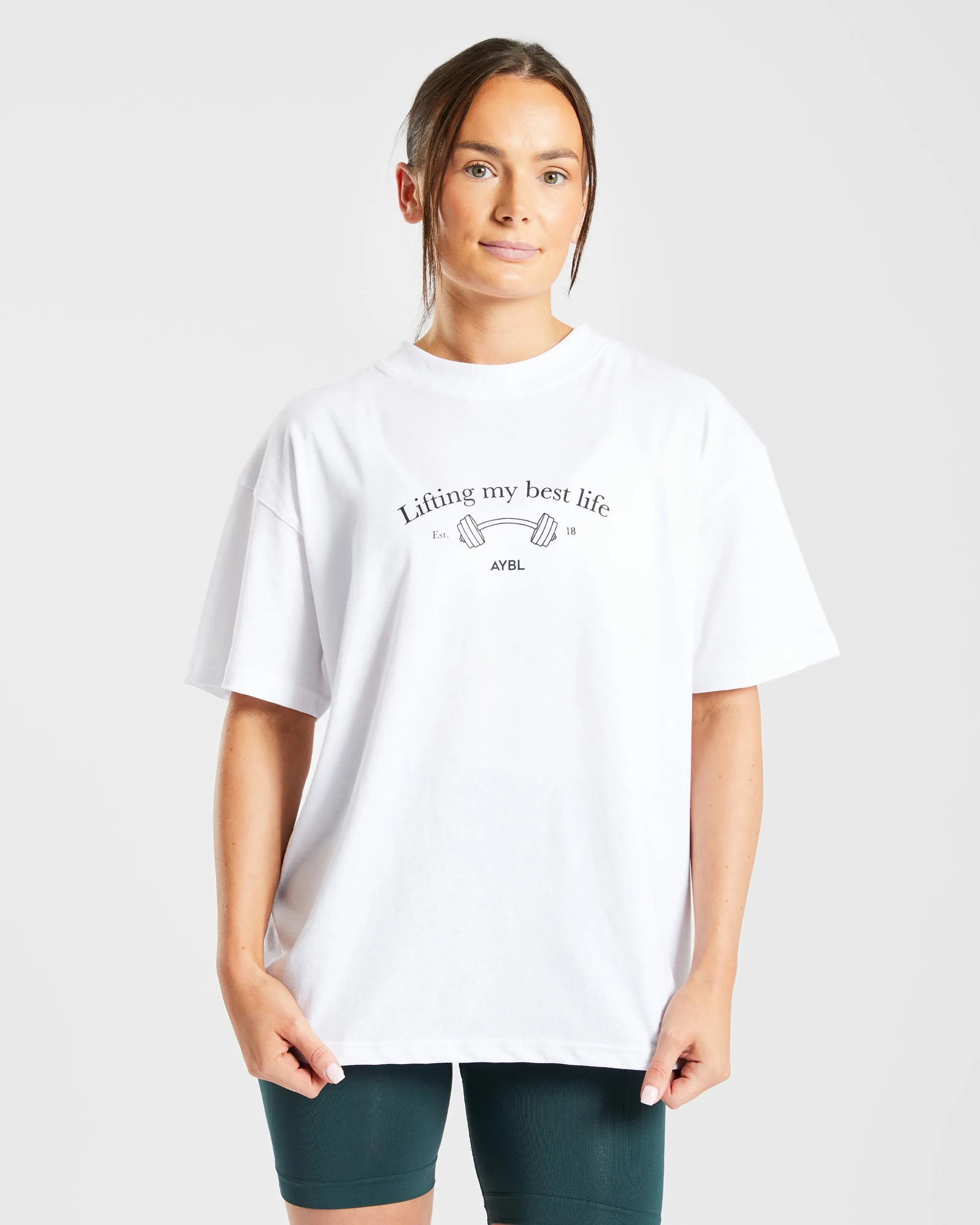 Lifting My Best Life Oversized T Shirt - White