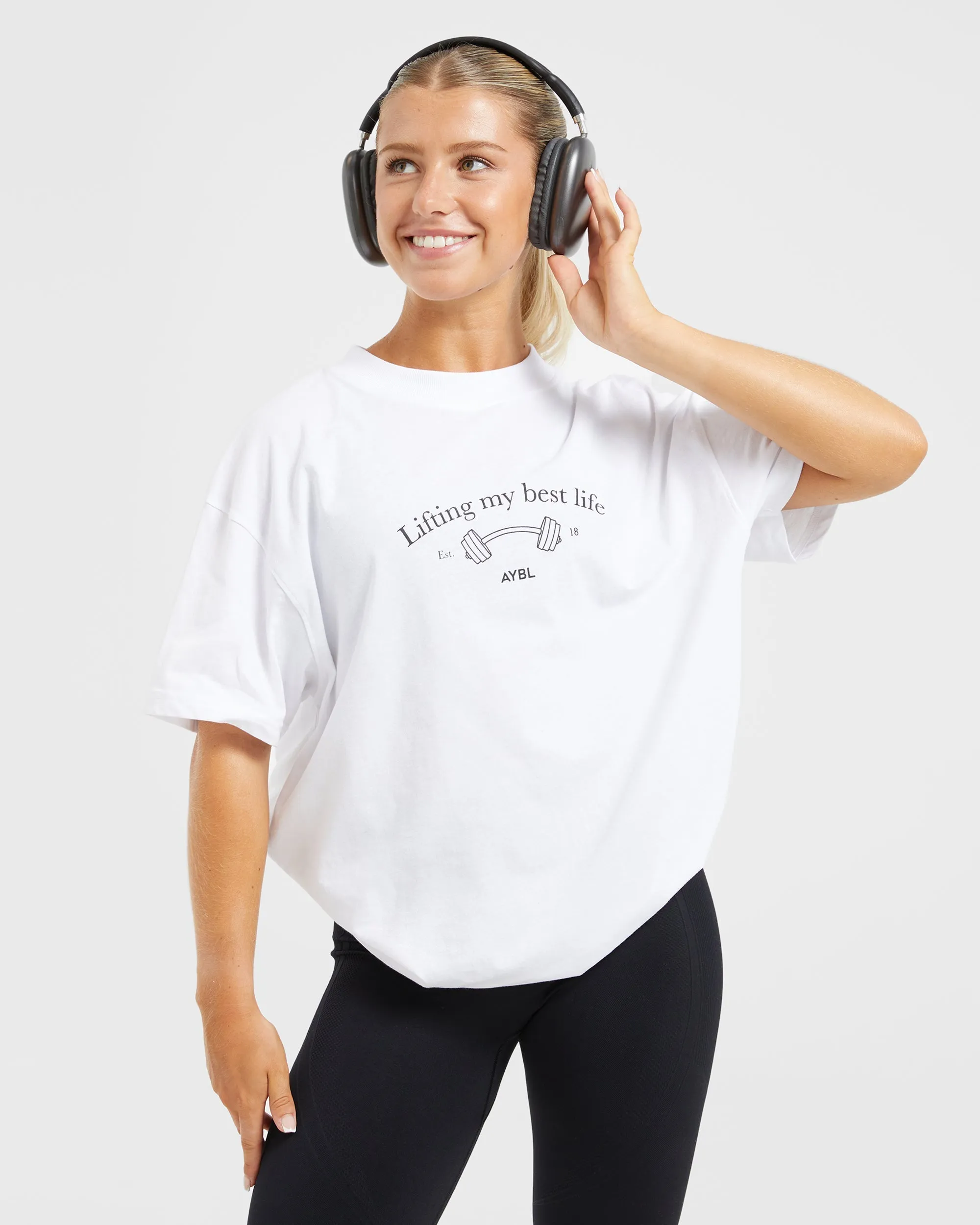 Lifting My Best Life Oversized T Shirt - White