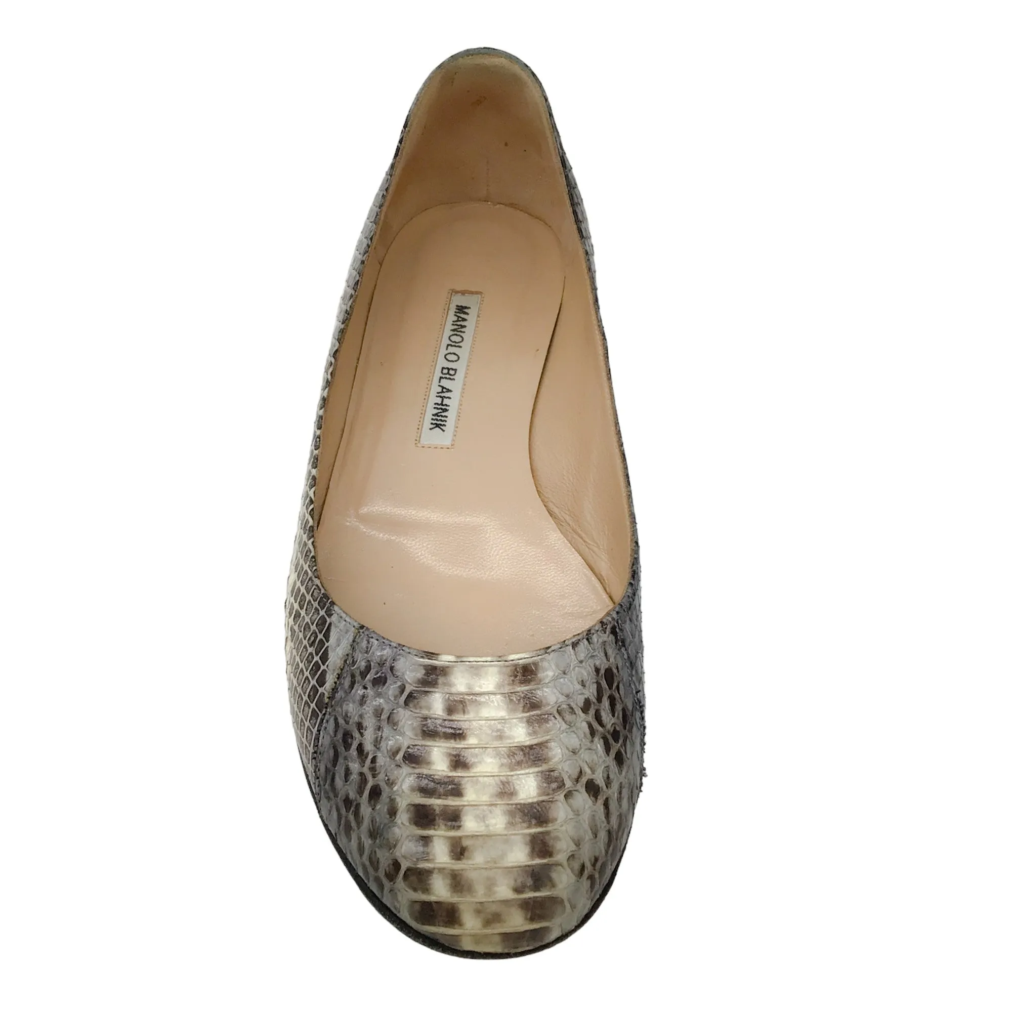 Manolo Blahnik Beige / Grey Snakeskin Leather Flats