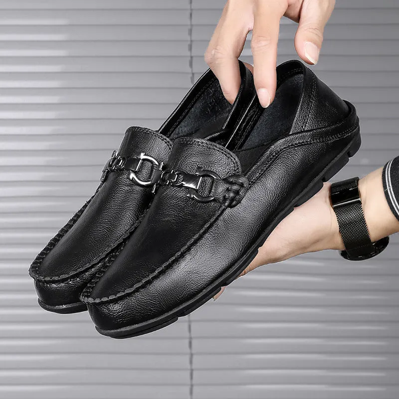 Men leather bean shoes fashion Joker leather shoes cover feet business casual shoes breathable soft-faced soft-soled tide shoes.