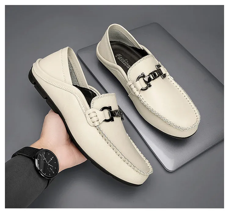 Men leather bean shoes fashion Joker leather shoes cover feet business casual shoes breathable soft-faced soft-soled tide shoes.