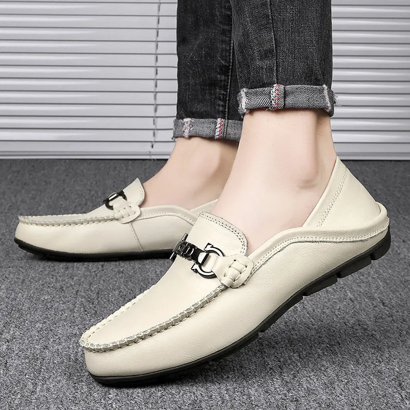 Men leather bean shoes fashion Joker leather shoes cover feet business casual shoes breathable soft-faced soft-soled tide shoes.