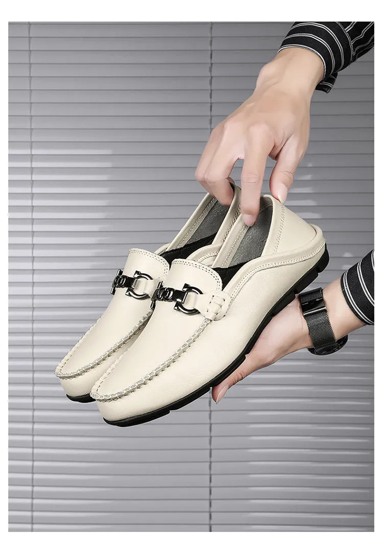 Men leather bean shoes fashion Joker leather shoes cover feet business casual shoes breathable soft-faced soft-soled tide shoes.