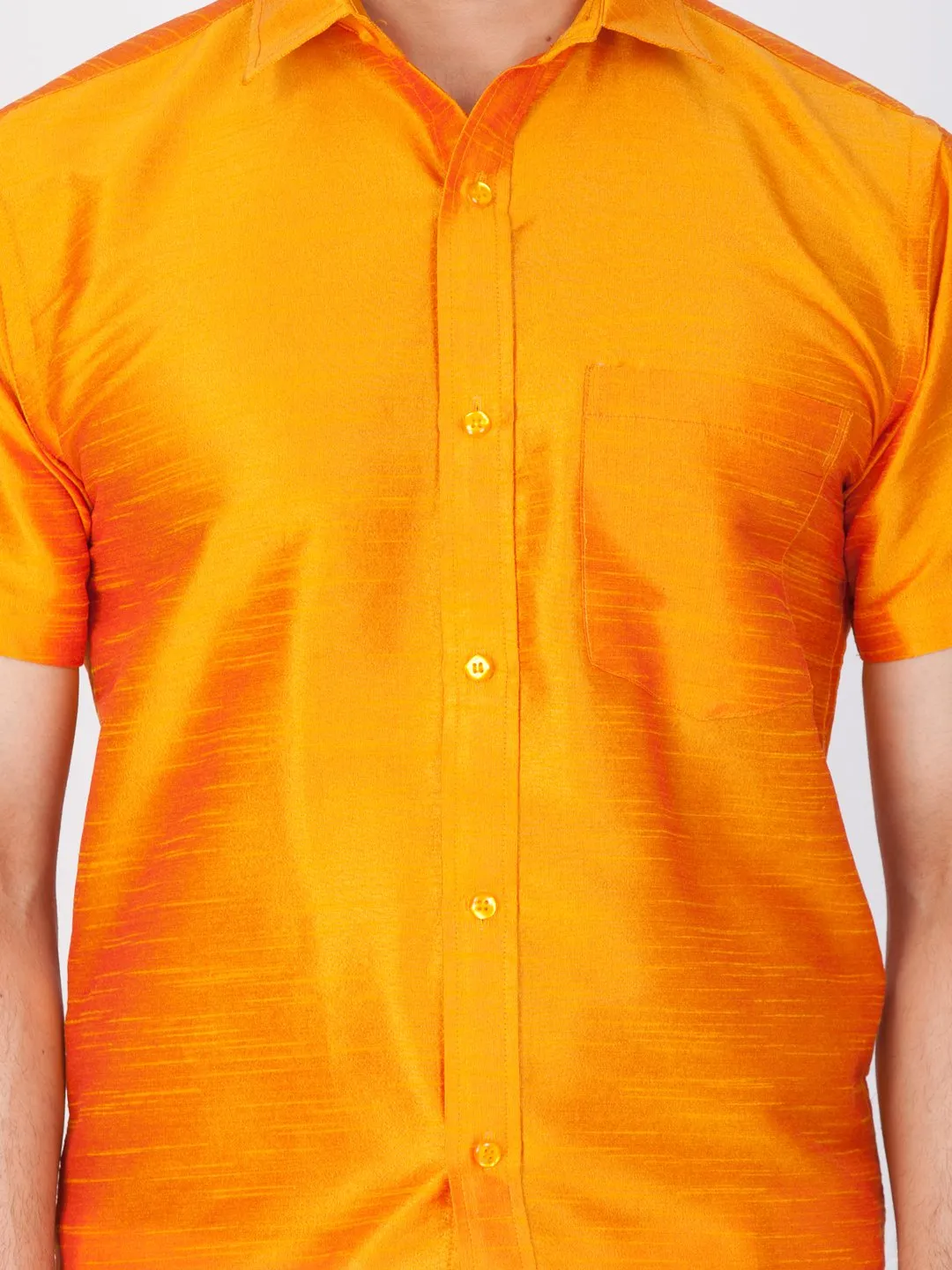 Men's Orange Cotton Silk Blend Ethnic Shirt - Vastramay